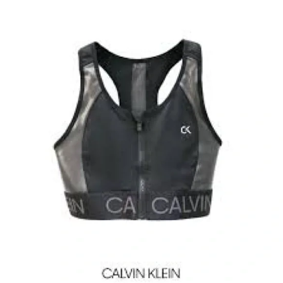 Calvin Klein Performance Front Zip Sports Bra Black/Gray Size Small - Picture 7 of 10